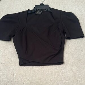 Black Fitted Crop Blouse with Short Sleeves